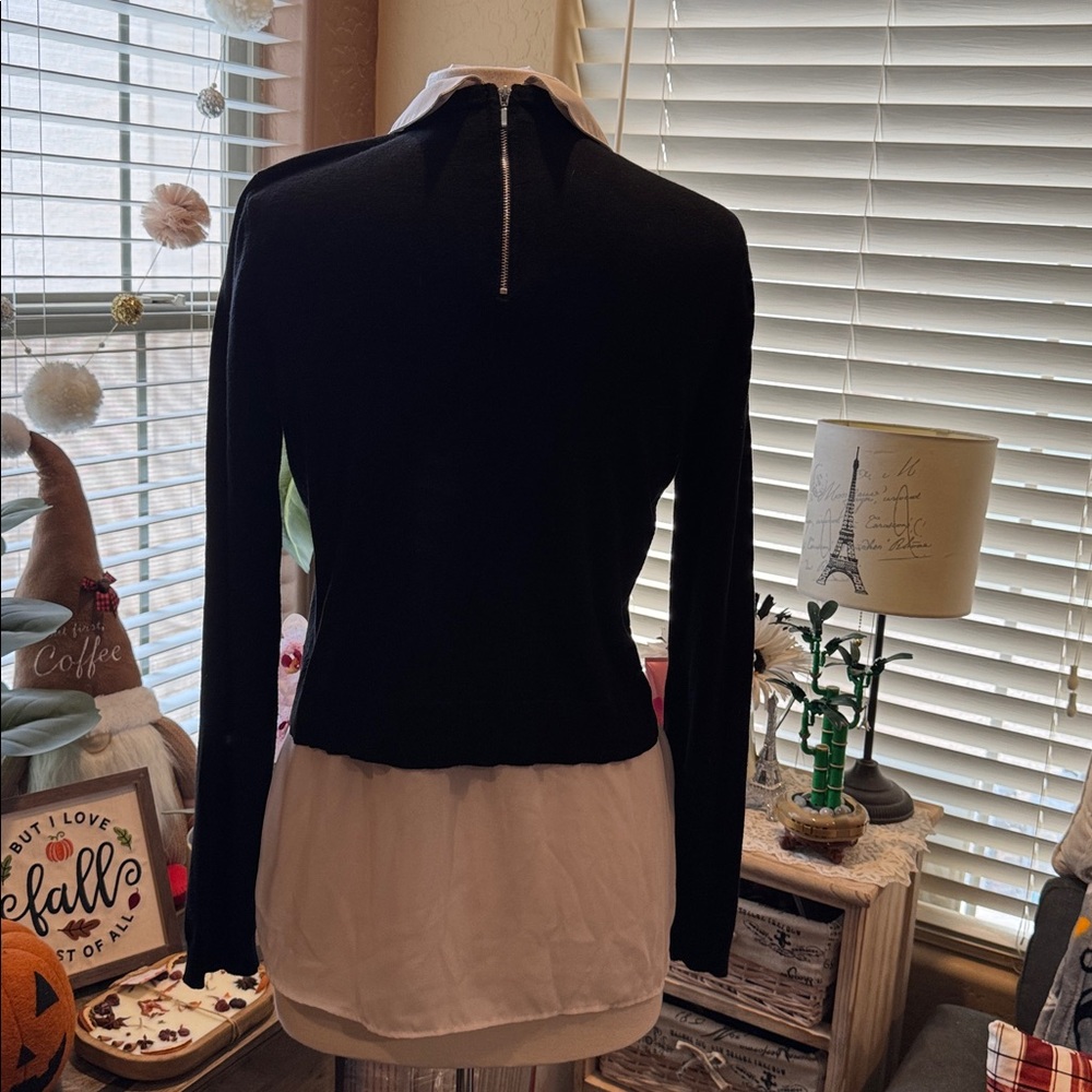 Marled Black and White Collared Sweater Shirt - Picture 2 of 3